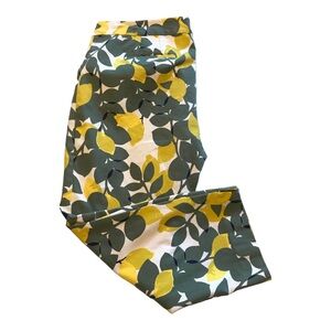 Boden Green Leaf and Yellow Lemon Print Cropped Pants